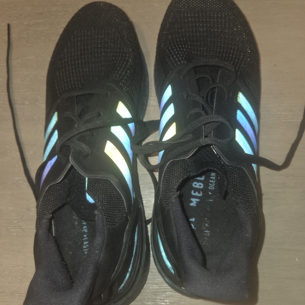 Adidas Black Sneakers Ultra Boost with Iridescent Stripes Size 11.5 Men